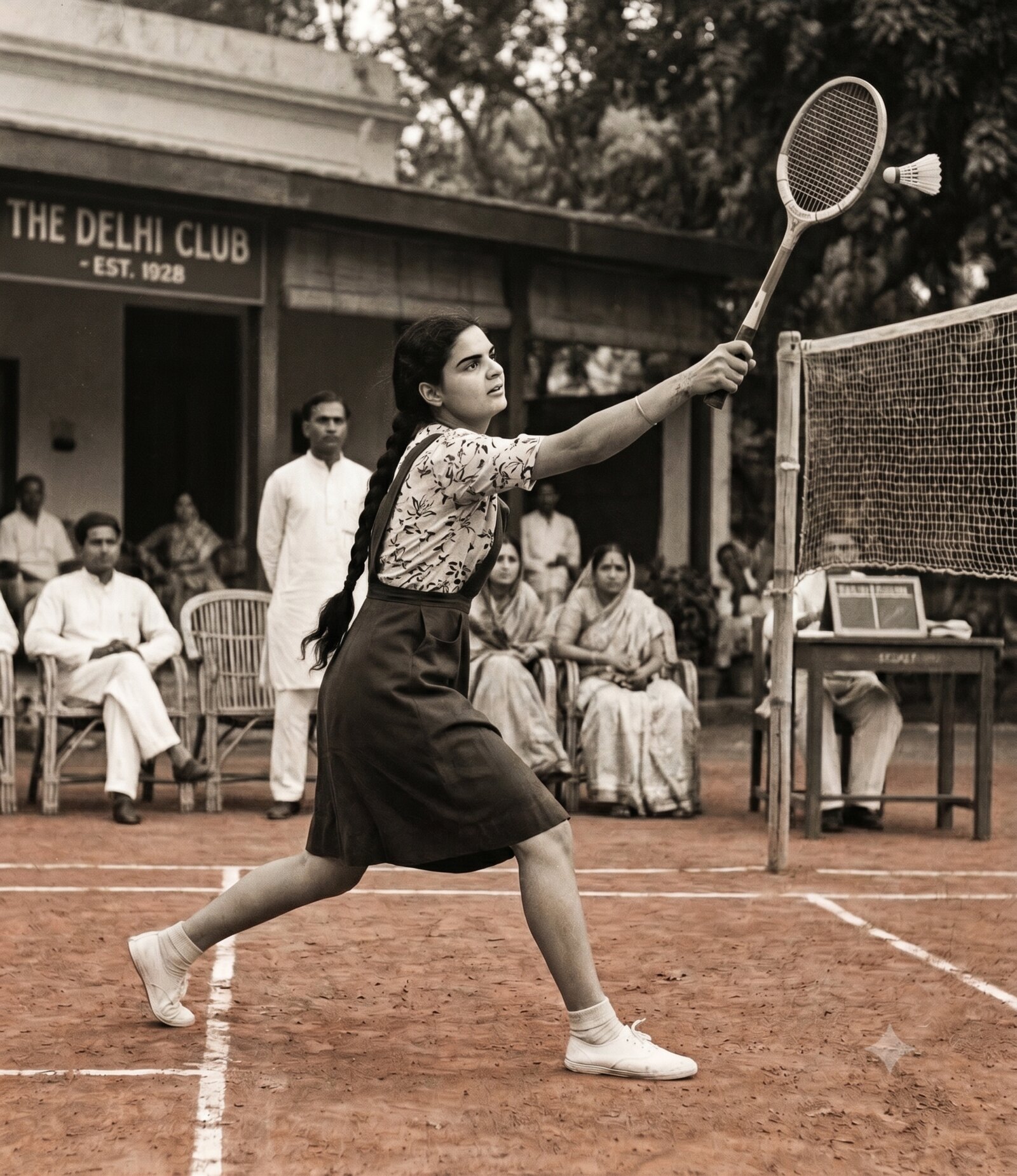 A young woman playing badminton at The Delhi Club in the 1950s
